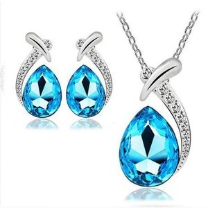 Exquisite Sea Blue Zircon Mermaid Earrings, Zircon Pendant Necklace